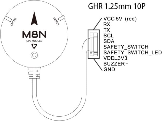 配备 Pixhawk GPS1 连接器的 Holybro M8N