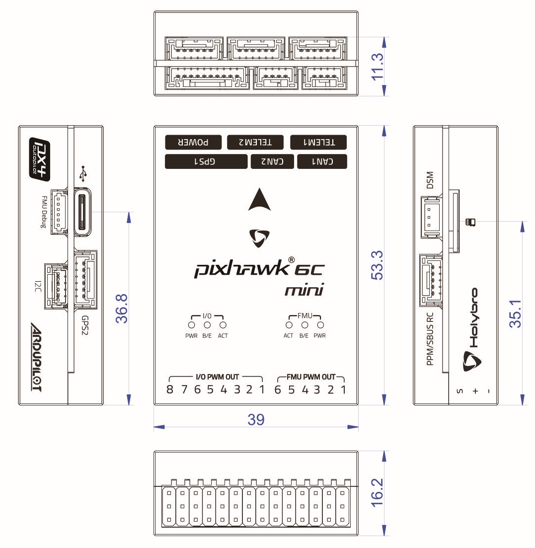 Pixhawk6c Mini 尺寸