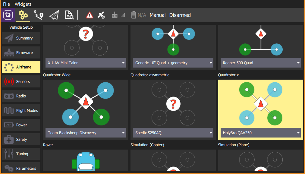 QGroundControl - 选择 HolyBro QAV250 机身