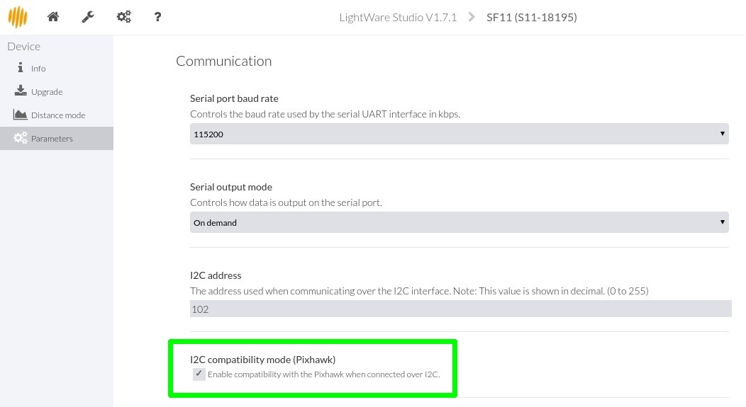 LightWare SF11/C 激光雷达-I2C 配置