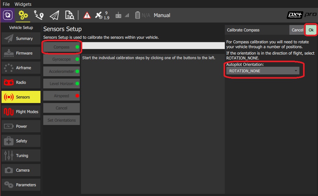 选择指南针校准 PX4