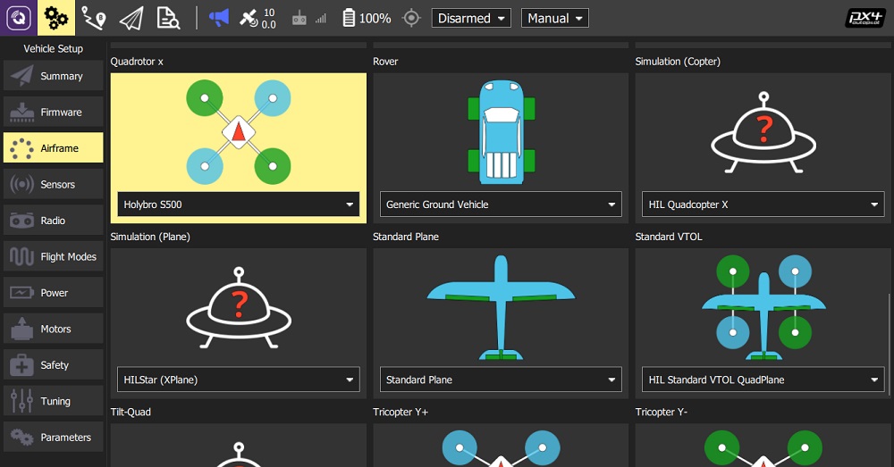 QGroundControl - 选择 HolyBro X500 机身