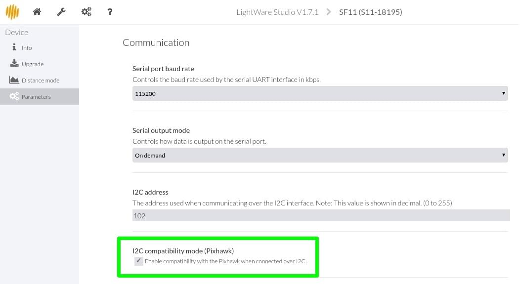 LightWare SF11/C 激光雷达-I2C 配置