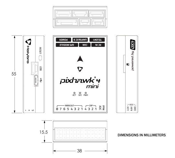 Pixhawk 4 Mini 尺寸