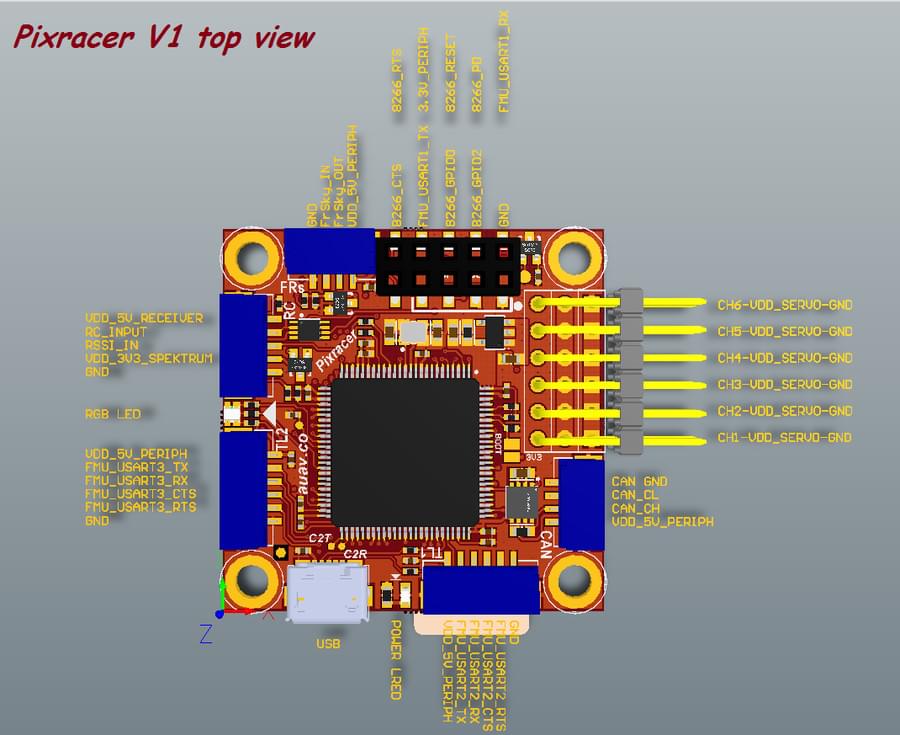 Pixracer 顶部引脚